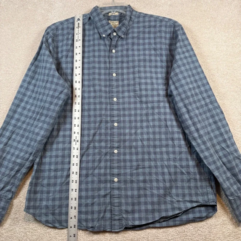 J Crew Slim Mens Blue‎ Buffalo Plaid Button Down Shirt Organic Cotton Stretch XL